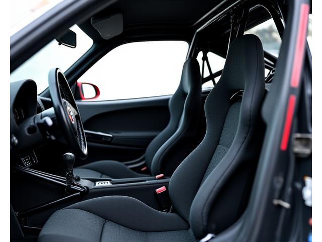 Professionally installed multi-point roll cage inside a racing car interior