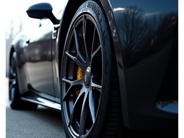 Stylish aftermarket alloy wheels on a sleek sports car.